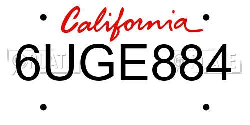 6UGE884 California License Plate