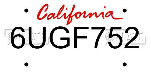 6UGF752 California License Plate