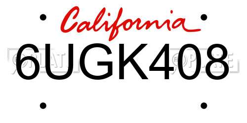 6UGK408 California License Plate