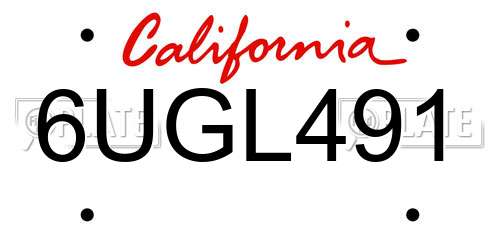 6UGL491 California License Plate