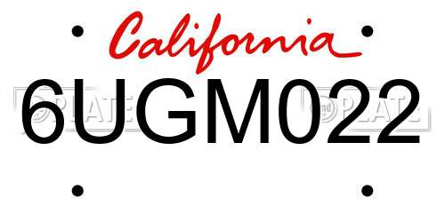 6UGM022 California License Plate