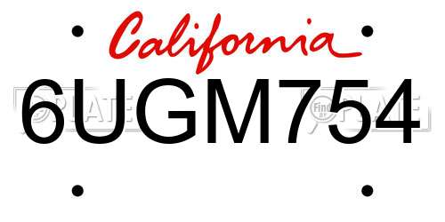 6UGM754 California License Plate