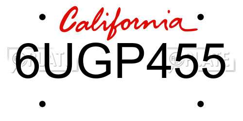 6UGP455 California License Plate
