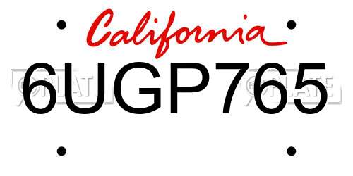 6UGP765 California License Plate