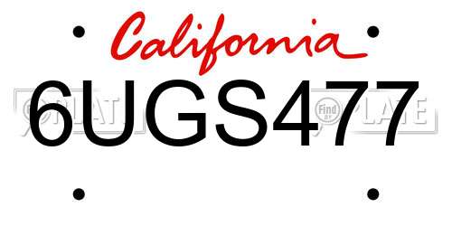 6UGS477 California License Plate