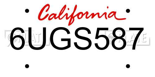 6UGS587 California License Plate