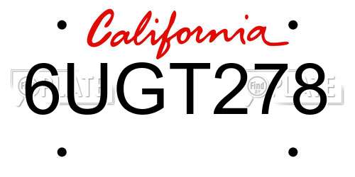 6UGT278 California License Plate