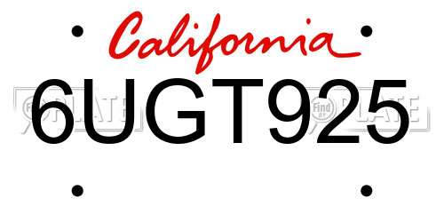 6UGT925 California License Plate