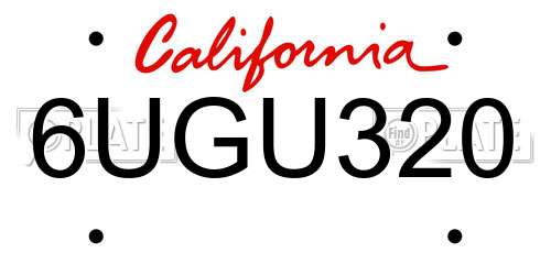 6UGU320 California License Plate