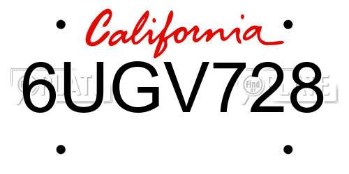 6UGV728 California License Plate