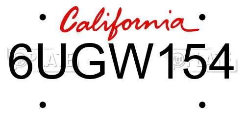 6UGW154 California License Plate