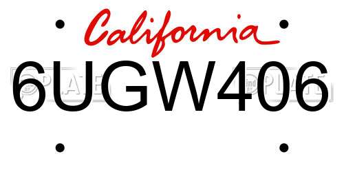 6UGW406 California License Plate