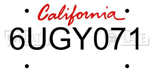 6UGY071 California License Plate
