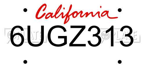 6UGZ313 California License Plate