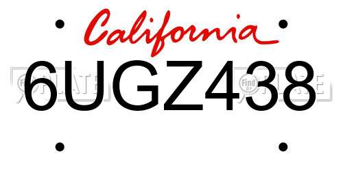 6UGZ438 California License Plate