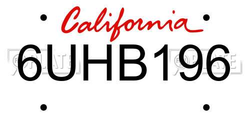 6UHB196 California License Plate