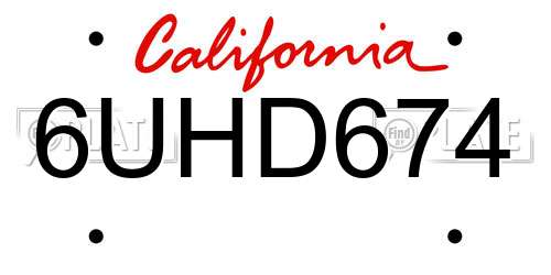 6UHD674 California License Plate