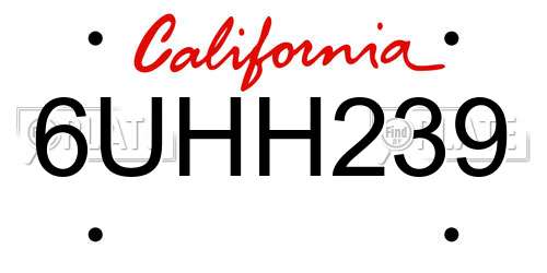 6UHH239 California License Plate