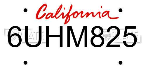 6UHM825 California License Plate
