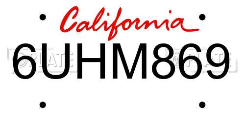 6UHM869 California License Plate
