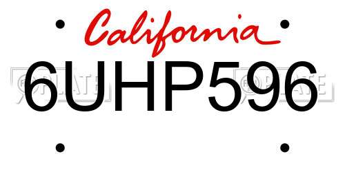 6UHP596 California License Plate