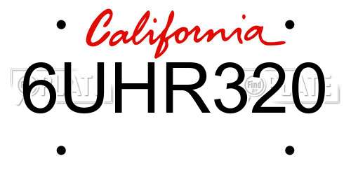 6UHR320 California License Plate