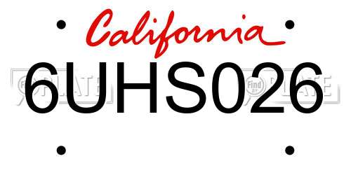 6UHS026 California License Plate