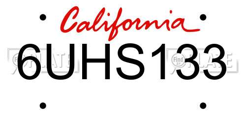 6UHS133 California License Plate