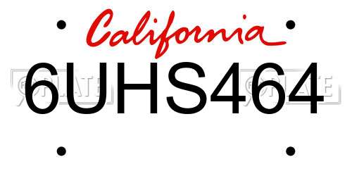 6UHS464 California License Plate