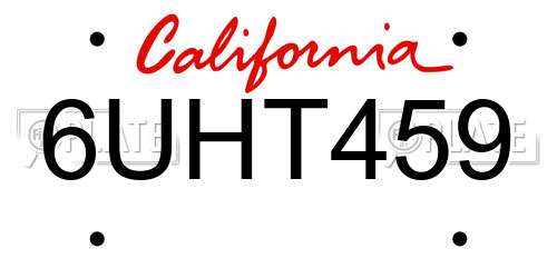 6UHT459 California License Plate
