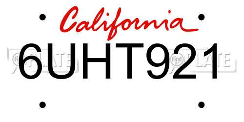6UHT921 California License Plate