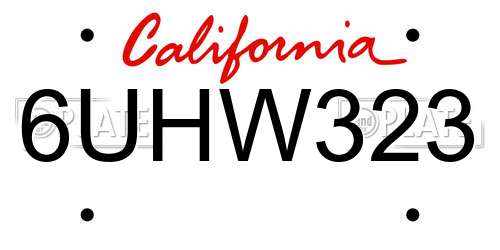 6UHW323 California License Plate