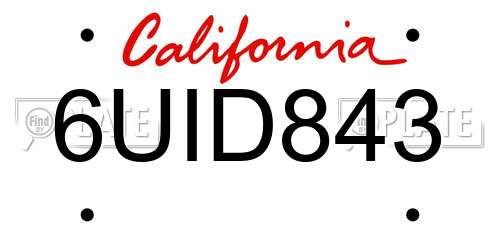 6UID843 California License Plate