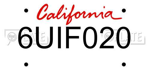 6UIF020 California License Plate