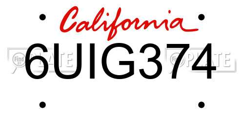 6UIG374 California License Plate