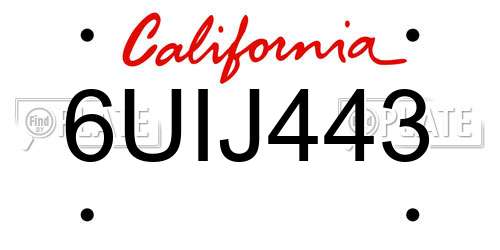 6UIJ443 California License Plate