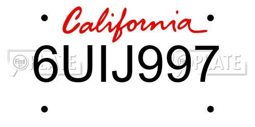 6UIJ997 California License Plate