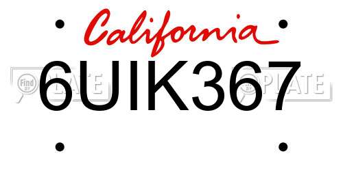 6UIK367 California License Plate