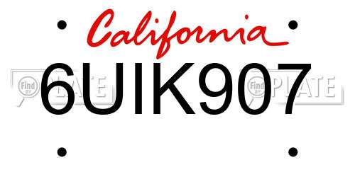 6UIK907 California License Plate