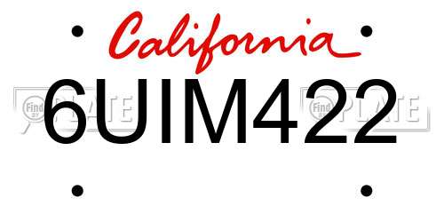 6UIM422 California License Plate