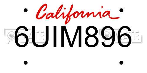 6UIM896 California License Plate