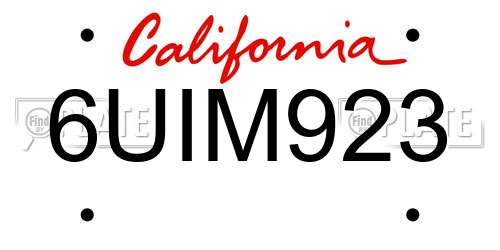 6UIM923 California License Plate