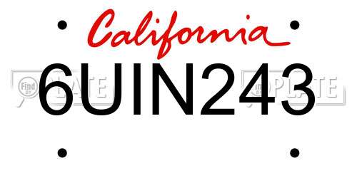 6UIN243 California License Plate