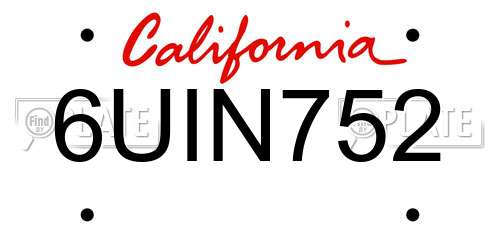6UIN752 California License Plate