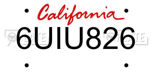 6UIU826 California License Plate