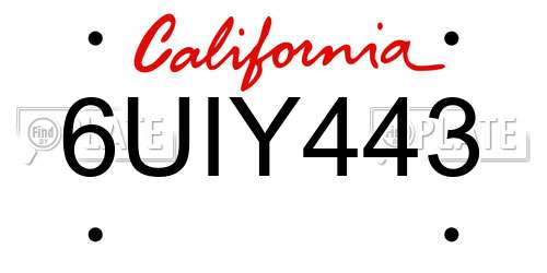 6UIY443 California License Plate