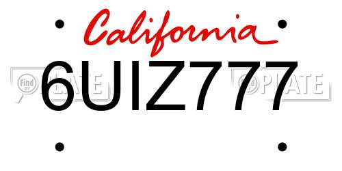 6UIZ777 California License Plate