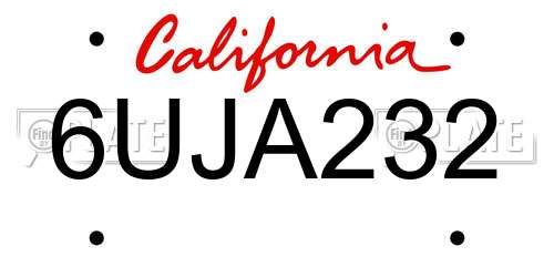 6UJA232 California License Plate