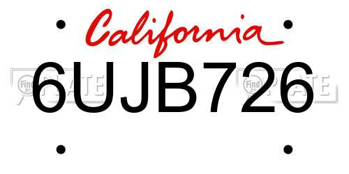 6UJB726 California License Plate