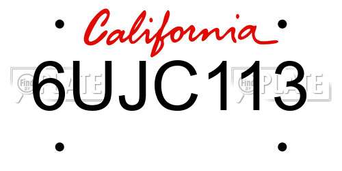 6UJC113 California License Plate